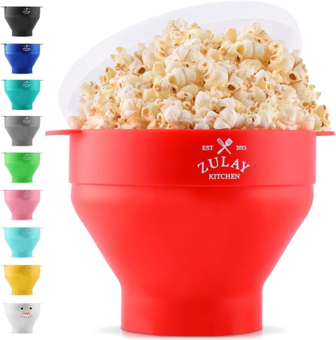 Zulay Kitchen popcorn popper bowl with lid red for quick healthy snacking