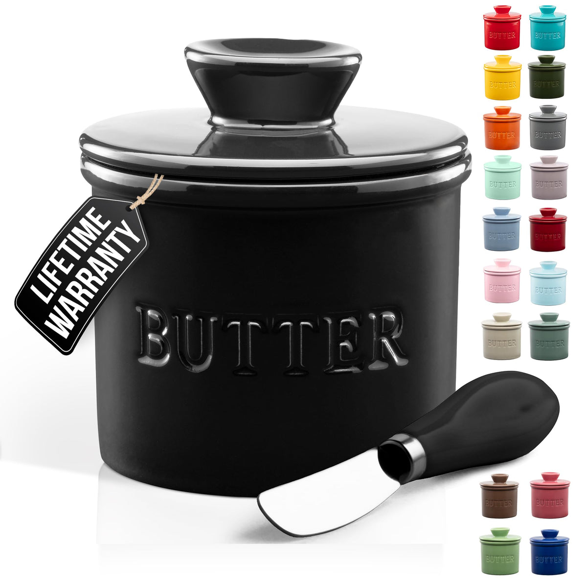 Zulay Kitchen porcelain butter crock with lid preserves freshness for longer.