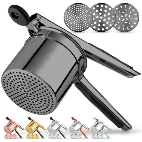 Zulay Kitchen potato ricer with deep basket for large batch mashing.