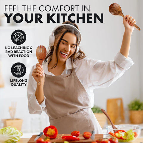 Zulay Kitchen complete teak spoon set for durable daily cooking