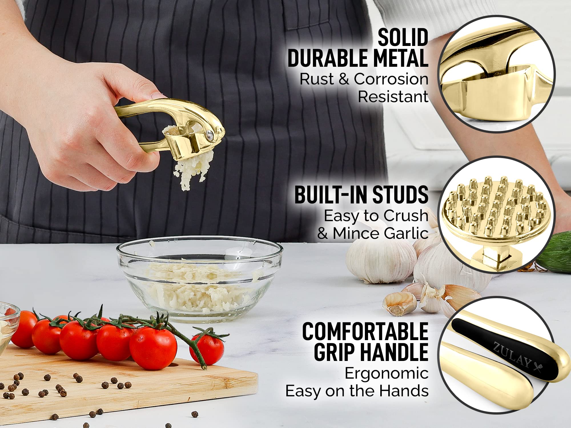 Zulay Kitchen premium garlic press ginger press function for versatile cooking