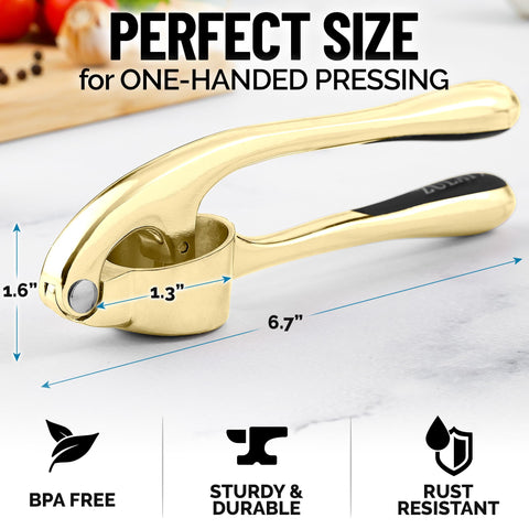 Zulay Kitchen premium garlic press with silicone peeler included for easy prep
