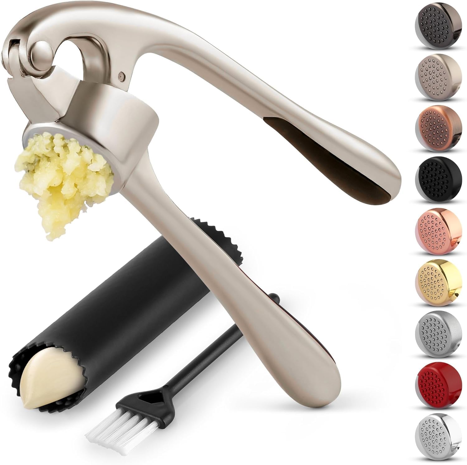 Zulay Kitchen premium garlic press in action delivering smooth paste for quick weeknight meals.