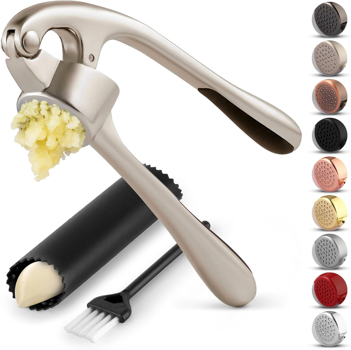 Zulay Kitchen premium garlic press in action delivering smooth paste for quick weeknight meals.