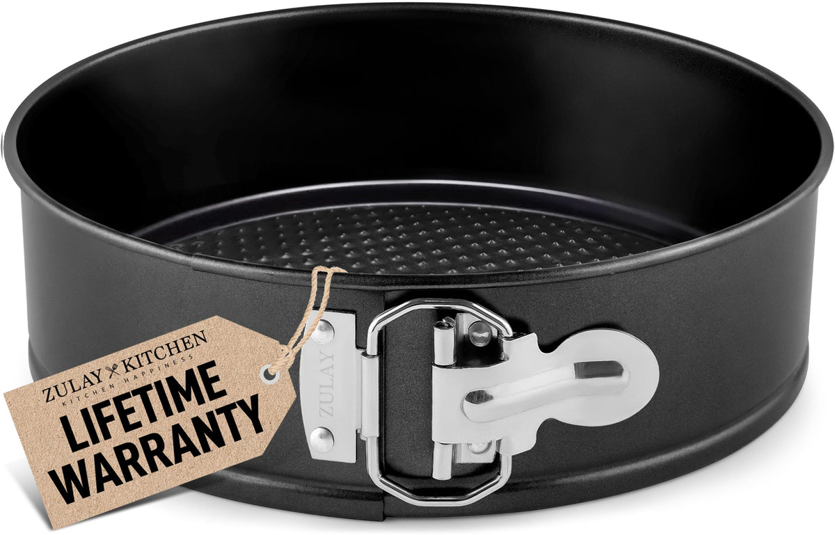 Zulay Kitchen Premium Springform Pan 9-Inch removable bottom for easy cheesecake release.