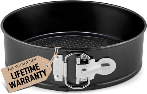 Zulay Kitchen Premium Springform Pan 9-Inch removable bottom for easy cheesecake release.