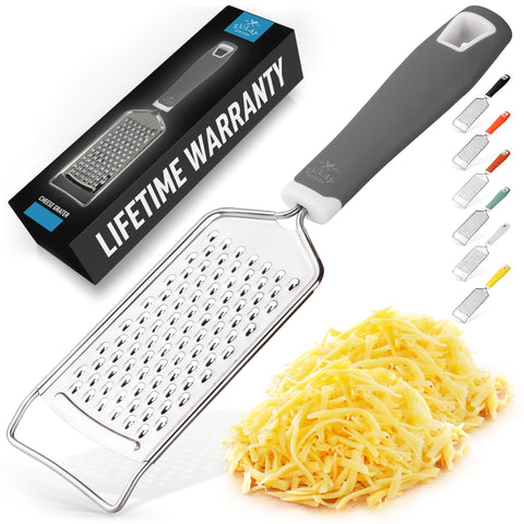 Zulay Kitchen professional cheese grater closeup shows durable stainless steel construction.