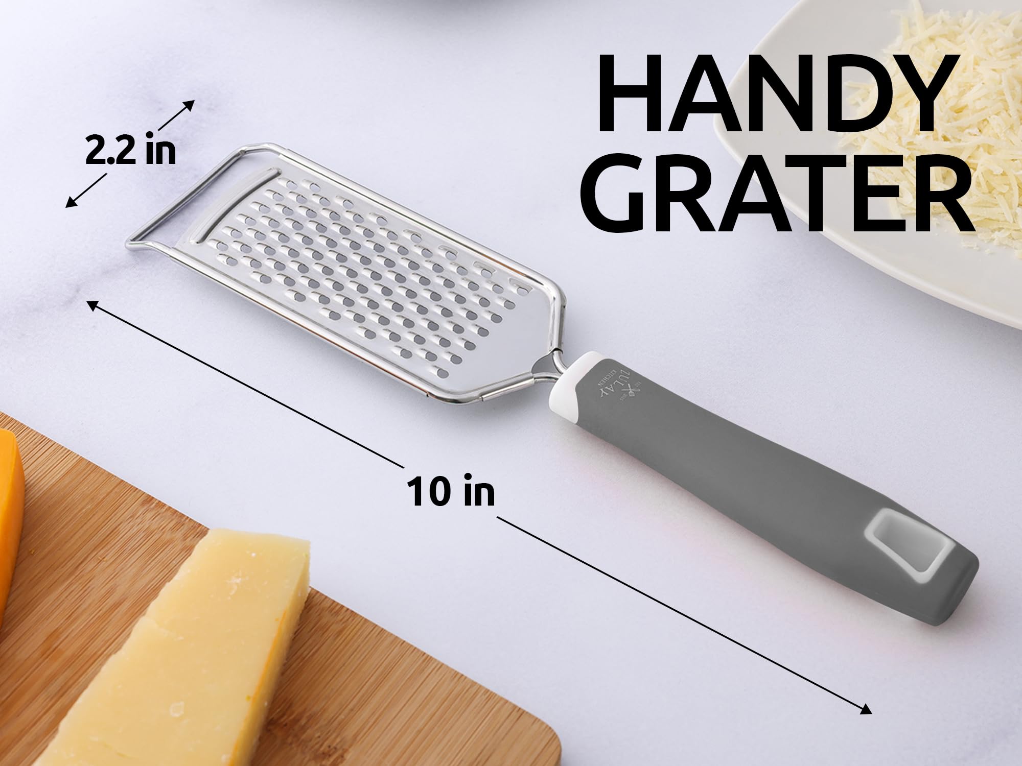 Zulay Kitchen versatile grater for cheese, garlic, ginger, and vegetables.