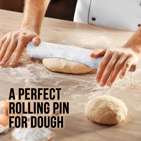 Zulay Kitchen rolling pin with long beechwood handle offers a comfortable grip during use.