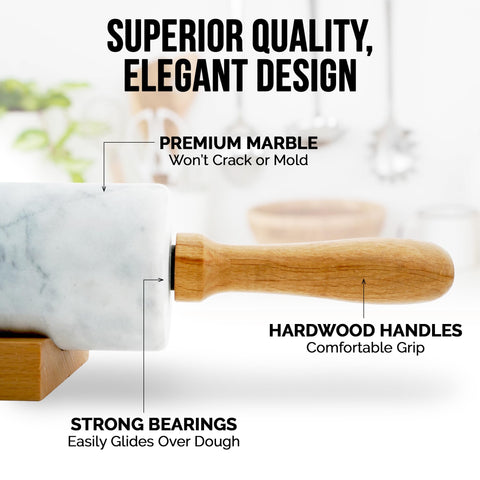 Zulay Kitchen rolling pin on stand keeps it steady for prep and easy access.