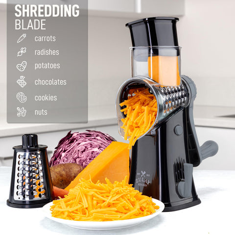 Zulay Kitchen crank handle delivers smooth, quick shredding for cheese and vegetables.