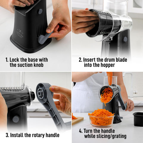 Zulay Kitchen grater shreds hard cheeses like Parmesan for toppings.
