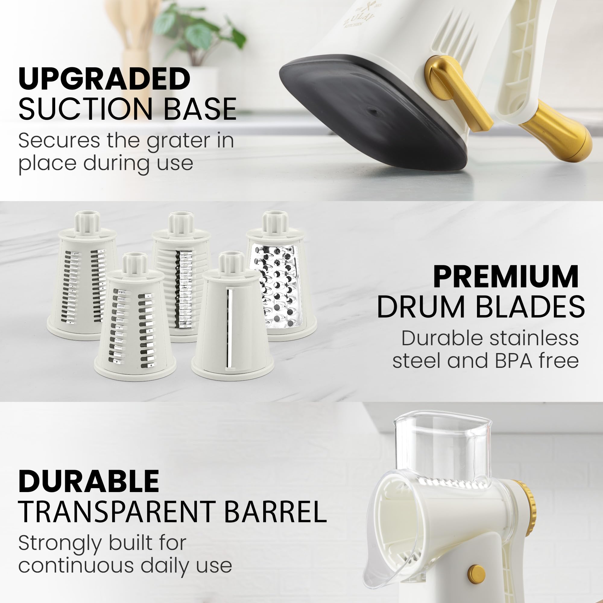 Zulay Kitchen Rotary Grater compact storage box keeps parts organized.