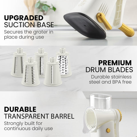 Zulay Kitchen Rotary Grater compact storage box keeps parts organized.