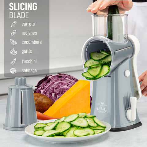 Food pusher protects fingers while loading ingredients.