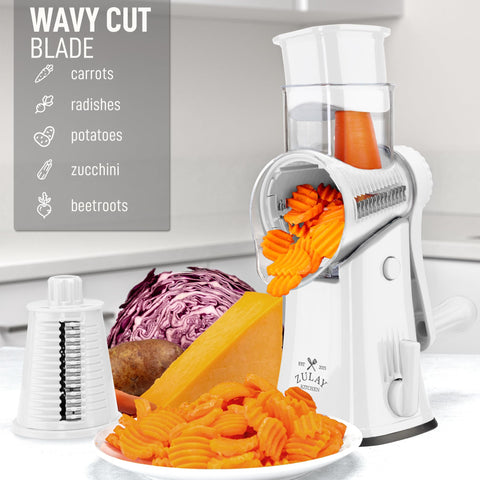 Reinforced suction base of Zulay Kitchen rotary cheese grater on a counter