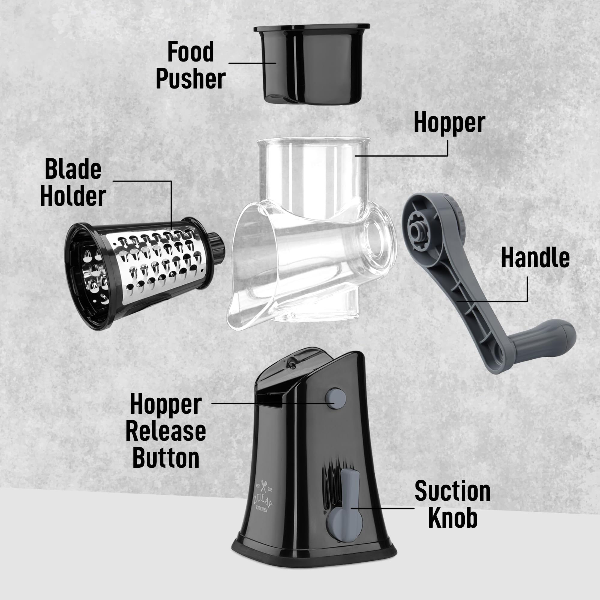 Zulay Kitchen rotary grater doubles as a vegetable chopper for quick prep.