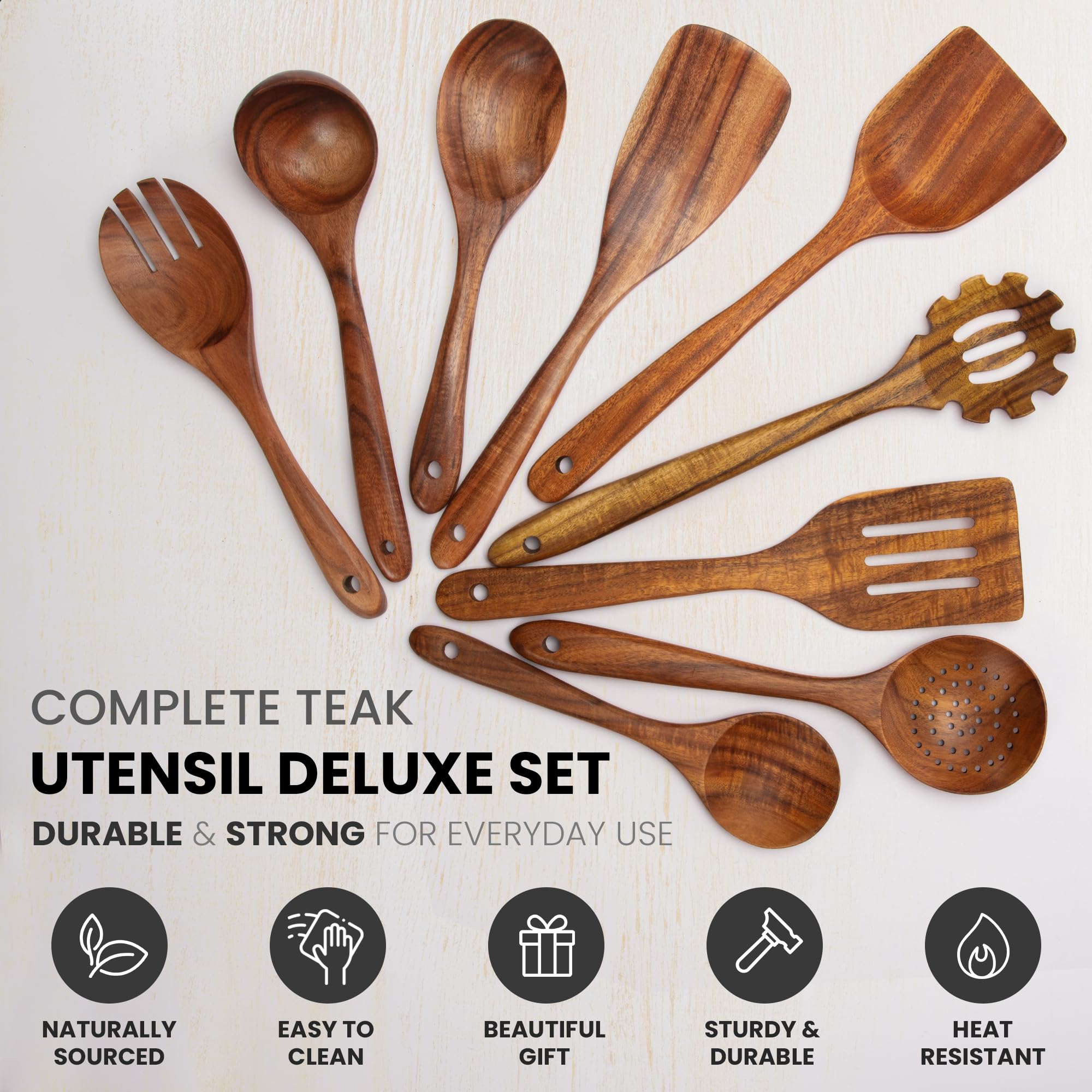 Zulay Kitchen salad fork teak emphasizing comfortable grip and even serving.
