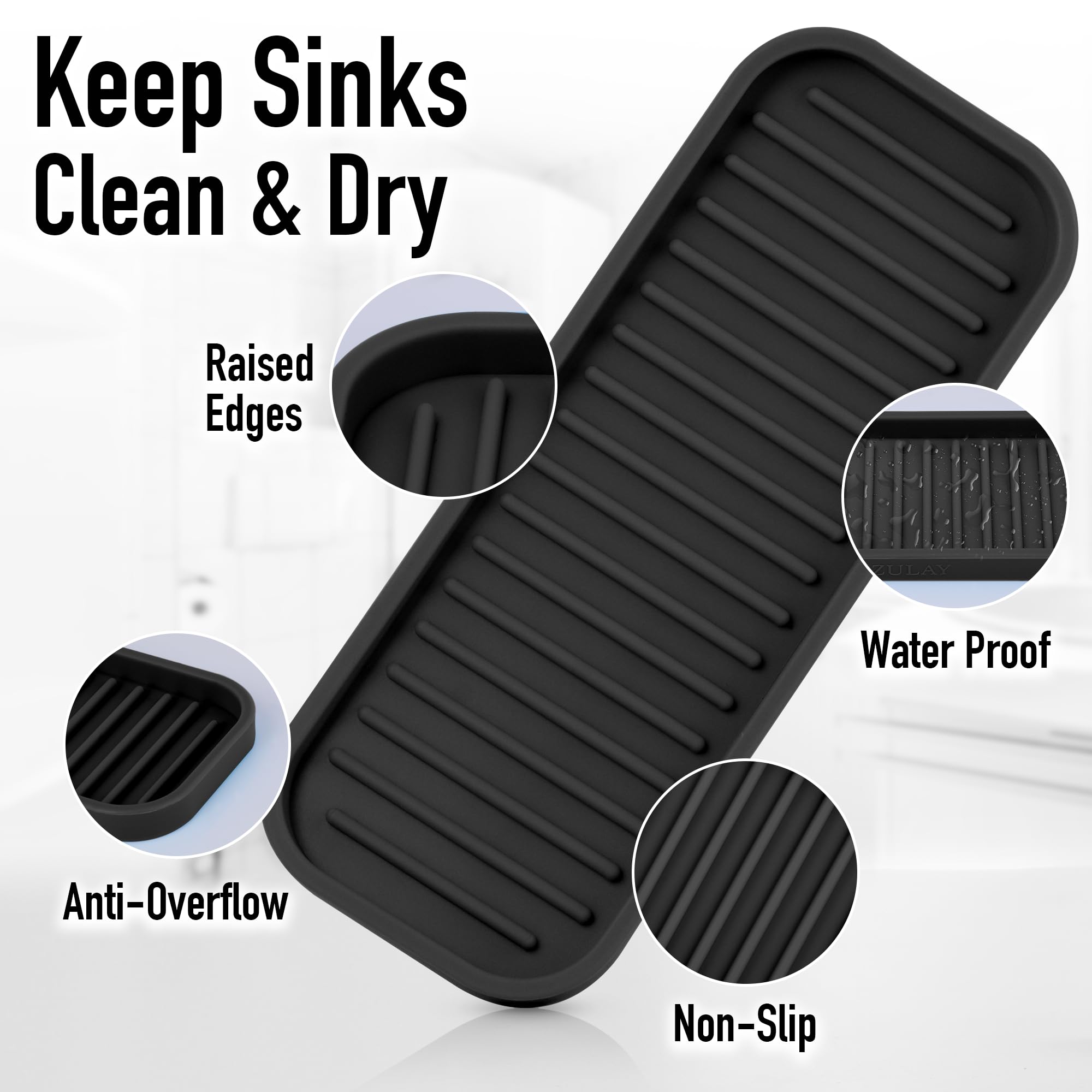 Zulay Kitchen heat-resistant silicone tray tolerates hot tools near the sink