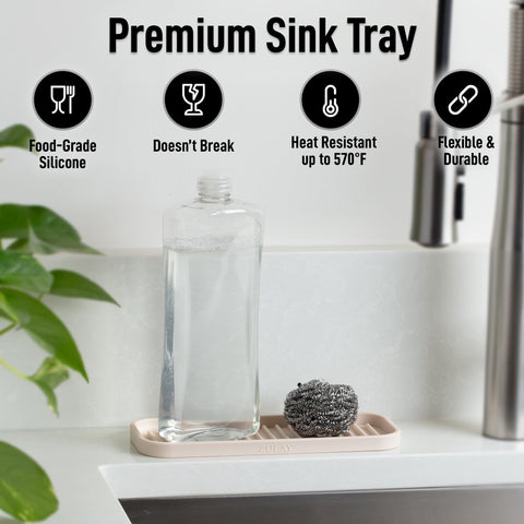 Zulay silicone sponge holder multipurpose tray for bathroom and vanity with easy drainage.