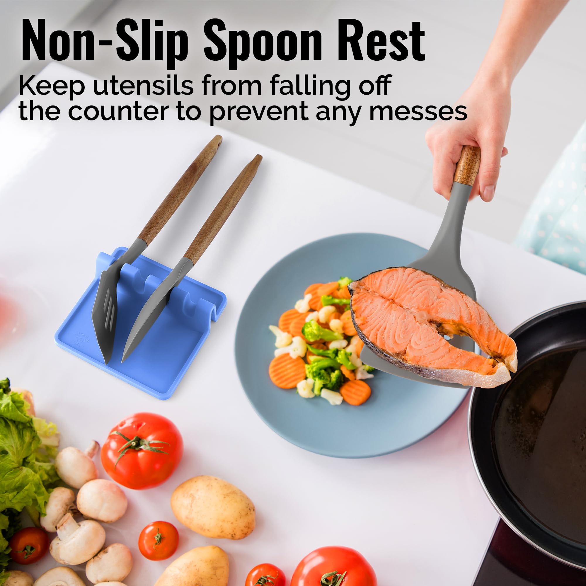 Zulay Kitchen dishwasher-safe spoon rest cleans quickly after cooking.
