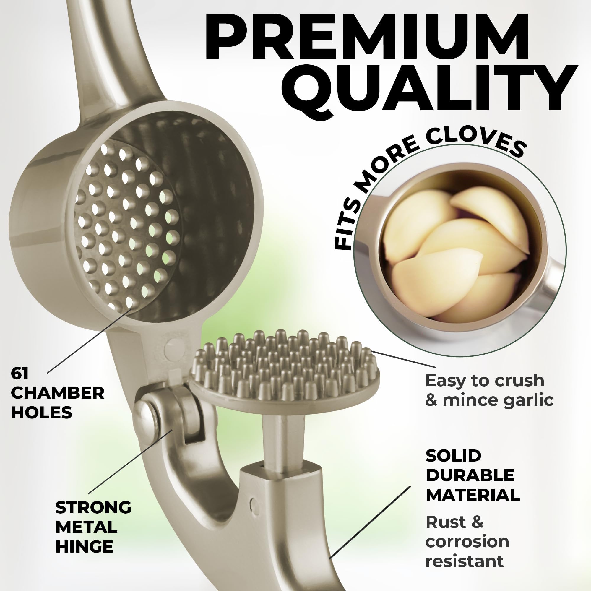 Zulay Kitchen sleek silver garlic press design suitable for any kitchen.