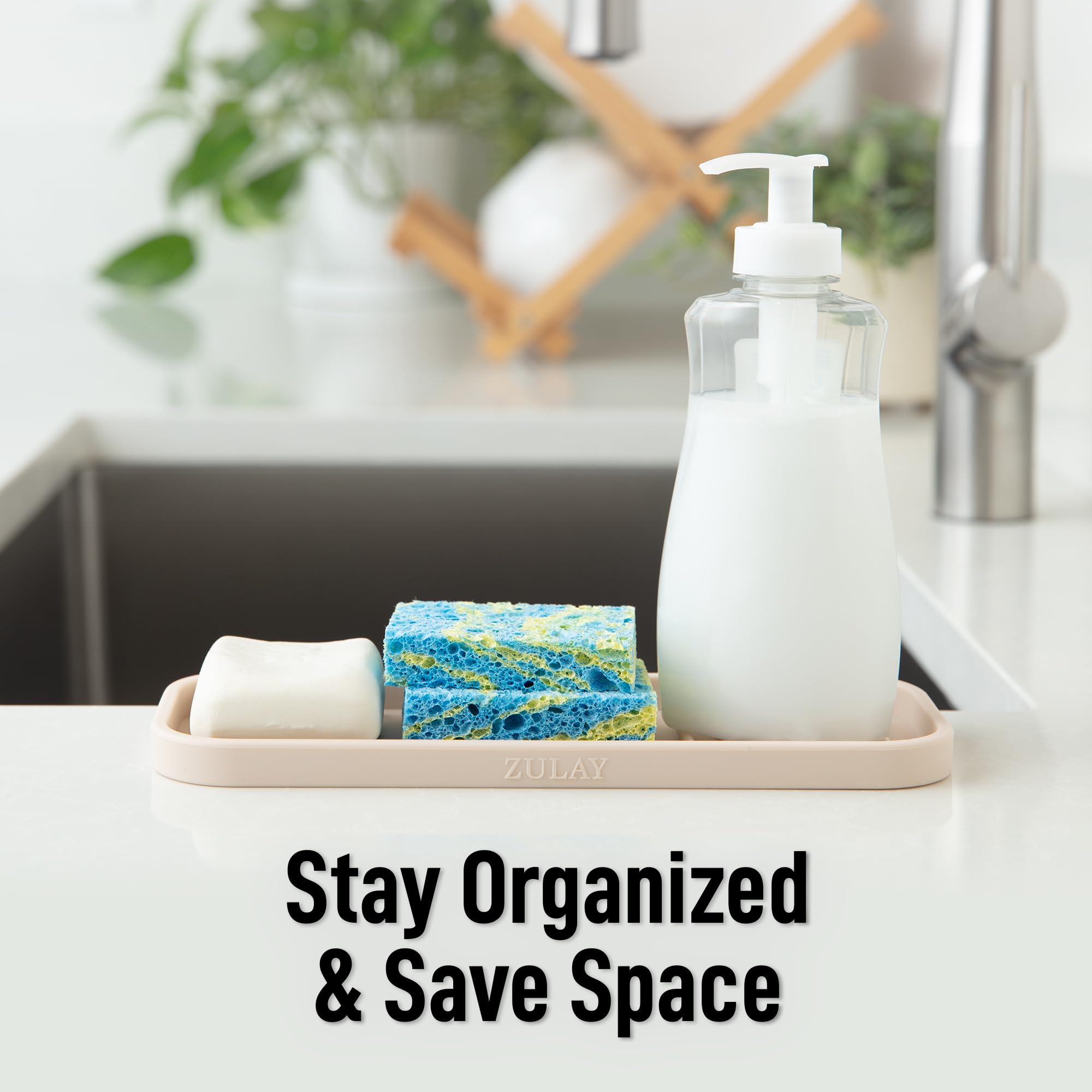 Zulay kitchen sink organizer durable silicone withstands daily use.