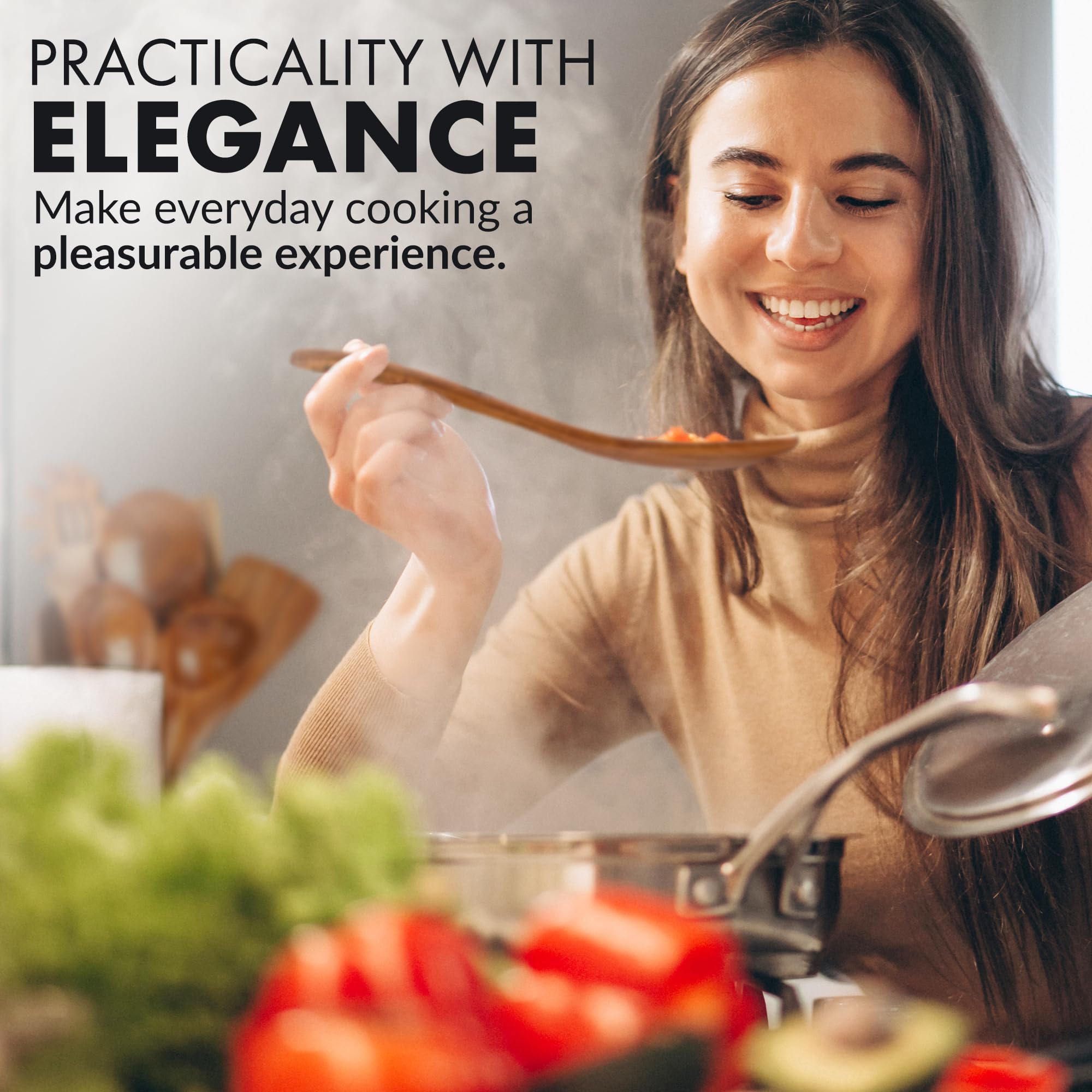 Zulay Kitchen slotted turner protecting cookware during flipping.