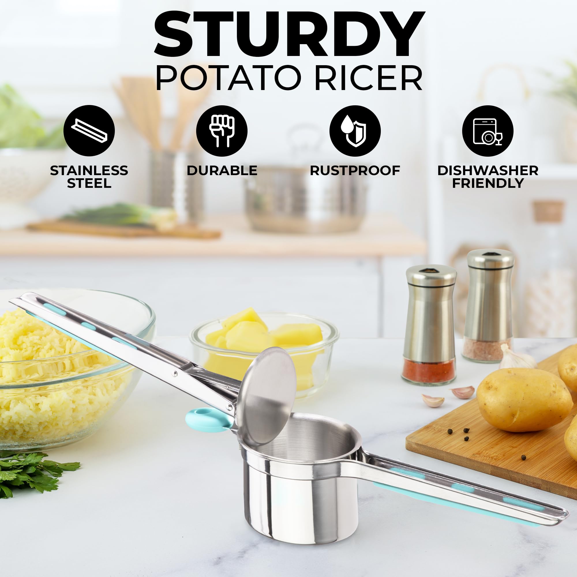 Zulay Kitchen ricer with soft silicone handle for effortless squeezing