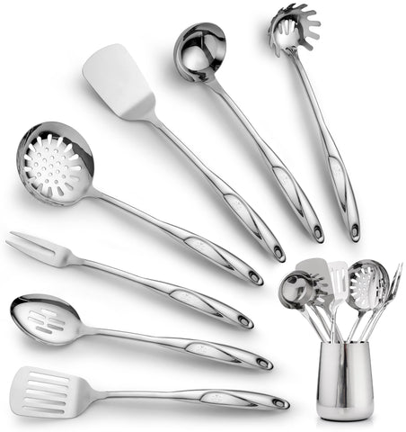 Zulay Kitchen 8-piece stainless steel utensil set with slotted spatula for versatile cooking