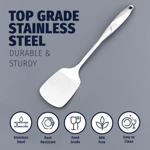 Zulay Kitchen solid turner showing dishwasher-safe feature for easy cleanup