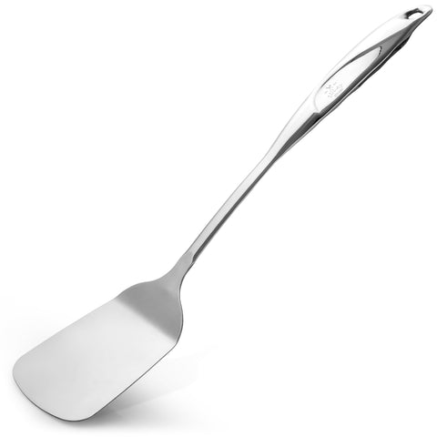 Zulay Kitchen solid turner flipping pancakes with a sturdy, rust-resistant blade