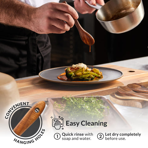 Zulay Kitchen teak ladle pours soups with precision.