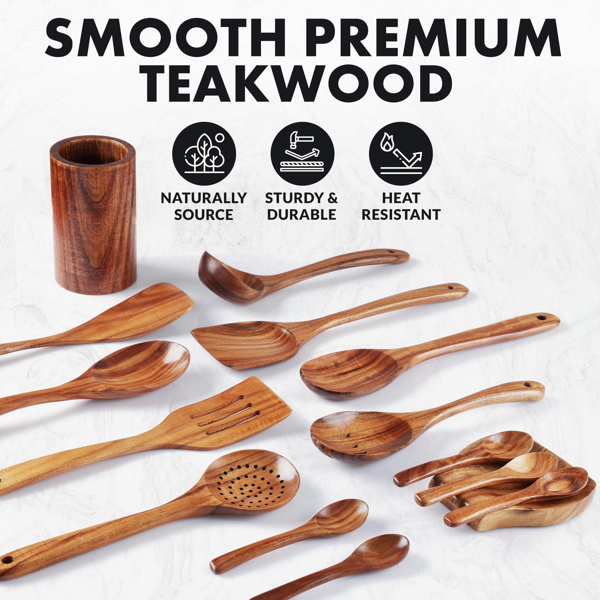 Zulay Kitchen teak large spoon comfortable grip for soups and stews.