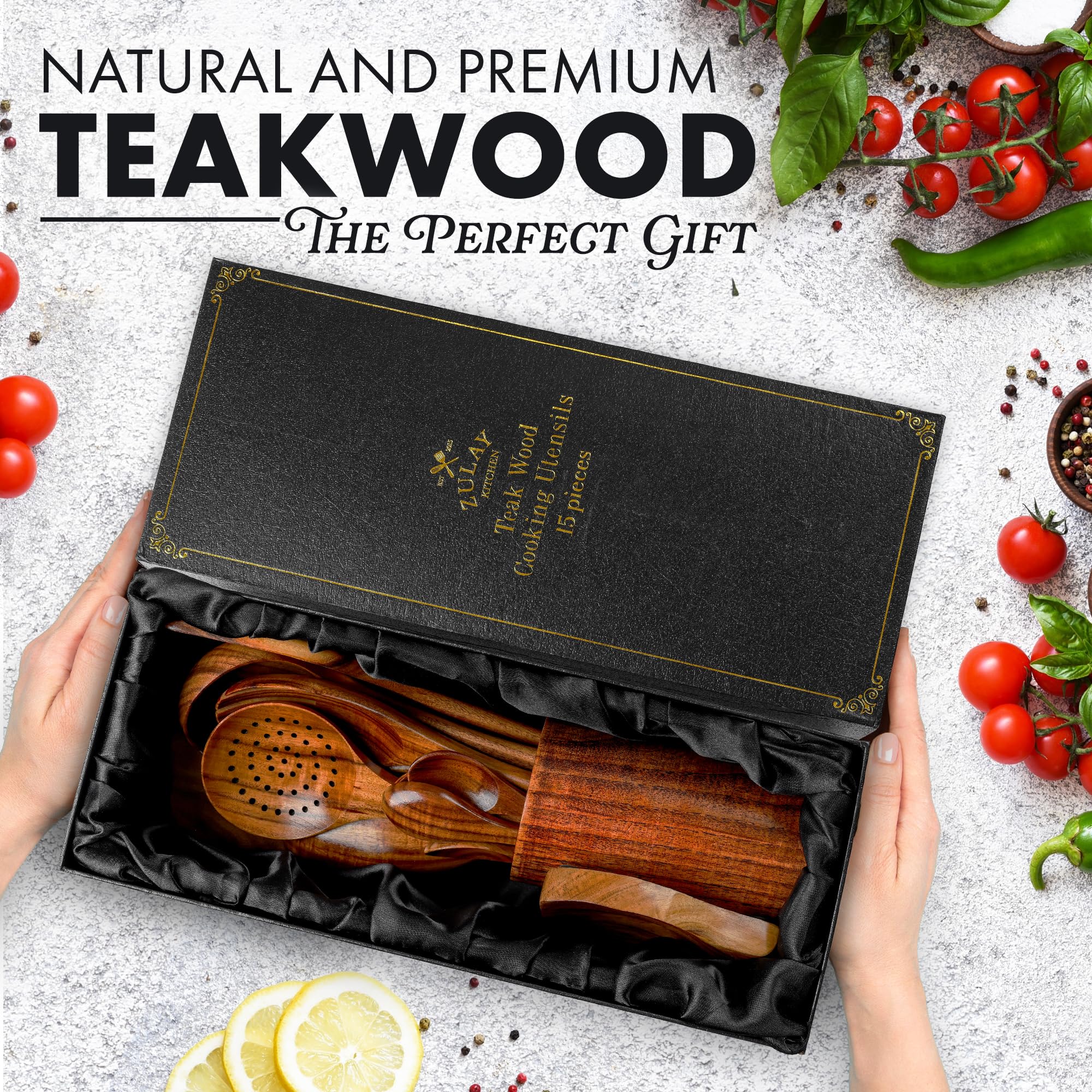 Zulay Kitchen teak salad fork with balanced feel for serving salads.