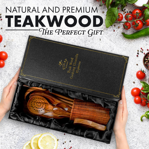 Zulay Kitchen teak salad fork with balanced feel for serving salads.