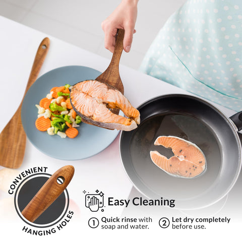 Zulay Kitchen teak turner with comfortable grip for daily cooking