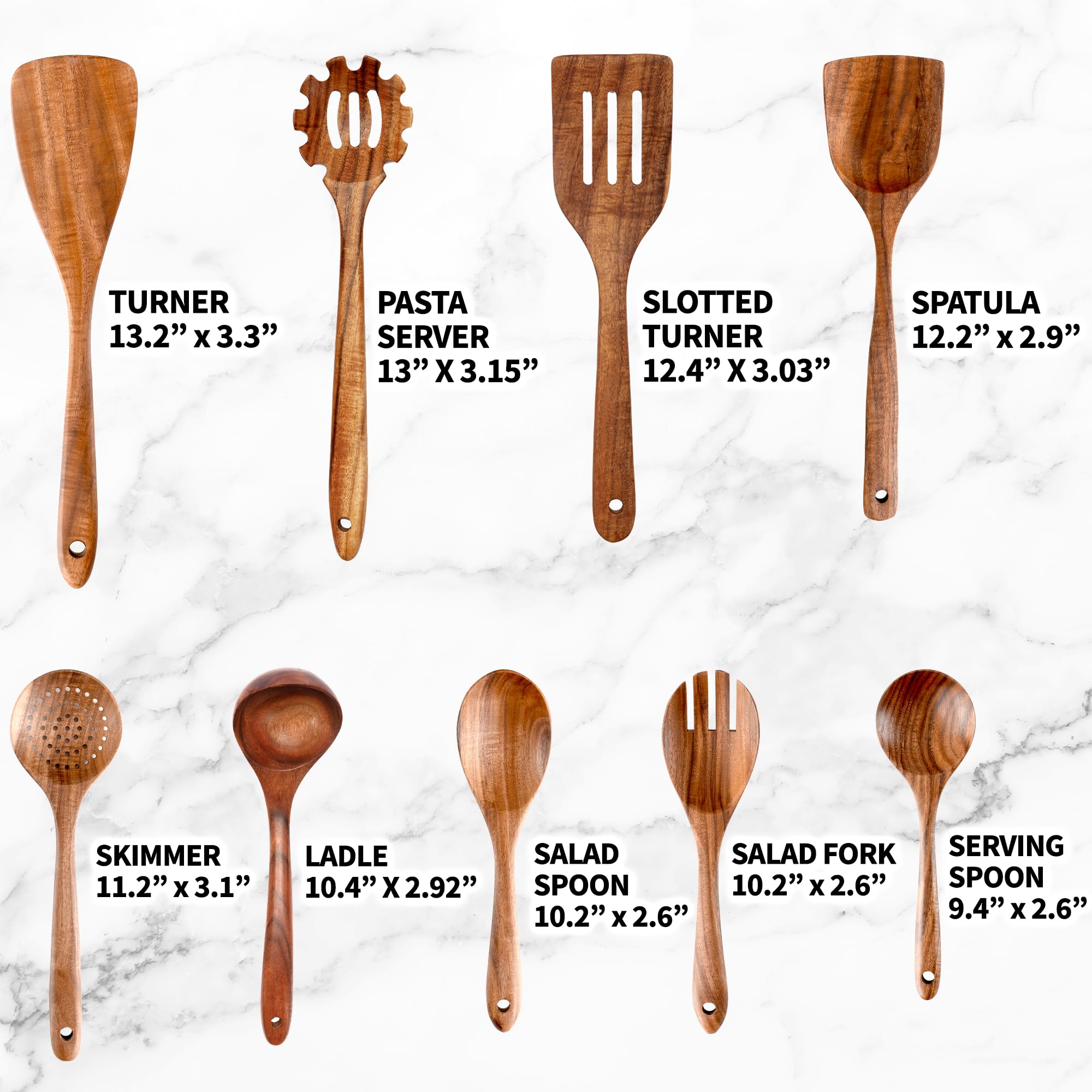 Zulay Kitchen teak spatula with broad edge for even turning.