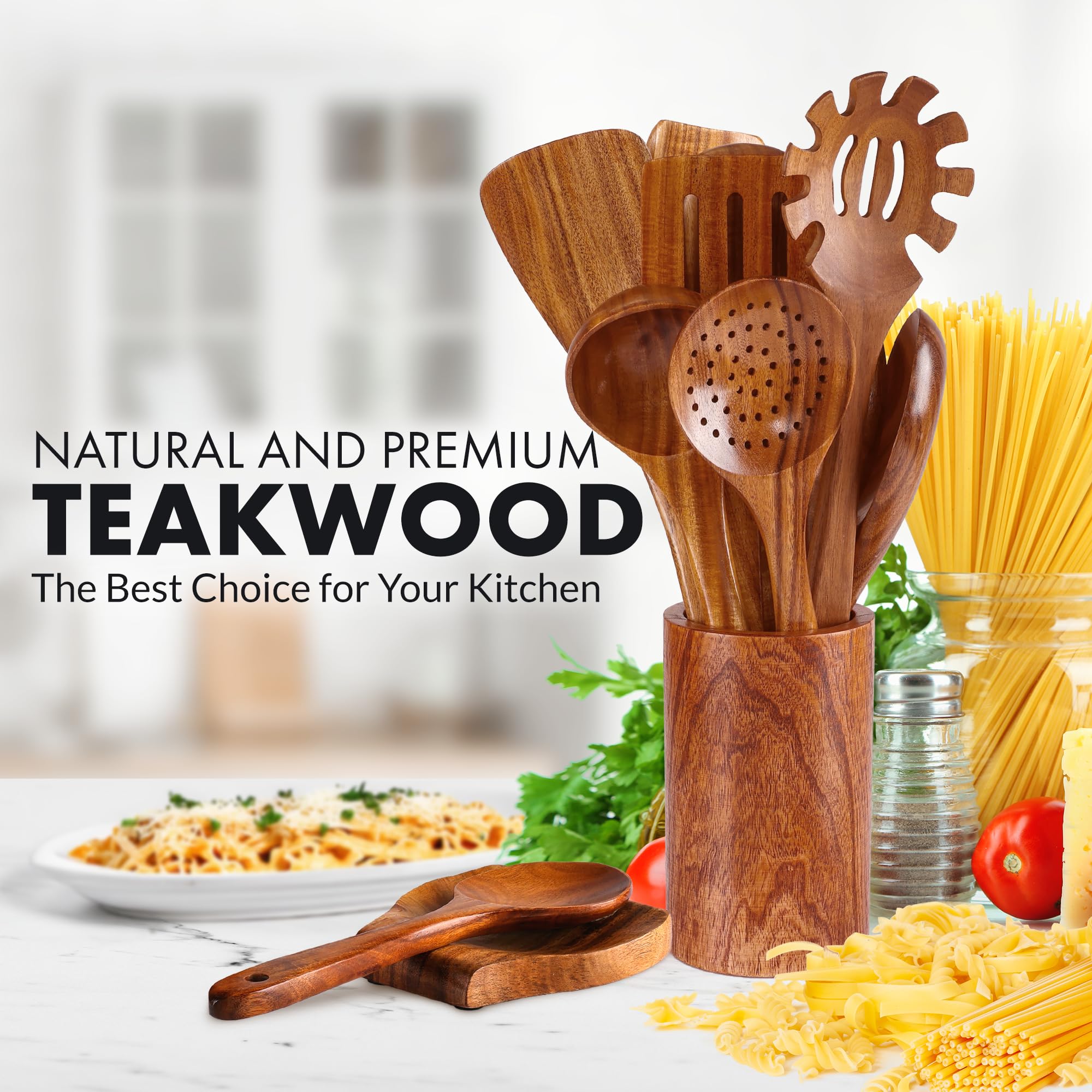 Zulay Kitchen teak grain close-up highlighting durability and natural finish.