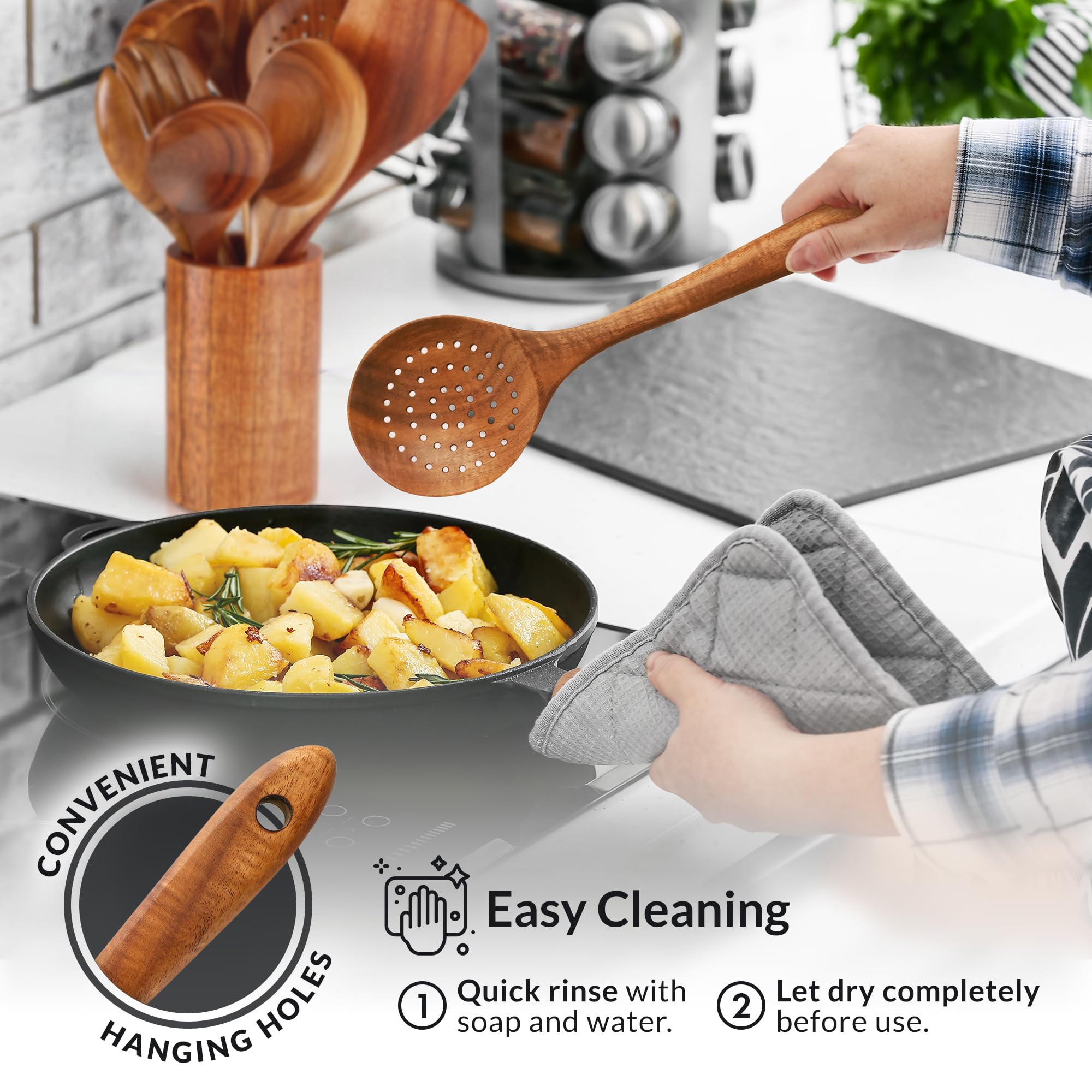 Zulay Kitchen teak ladle deep serving with balanced control