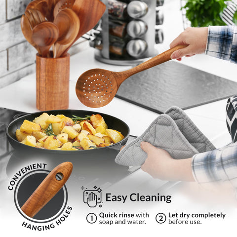 Zulay Kitchen teak ladle deep serving with balanced control