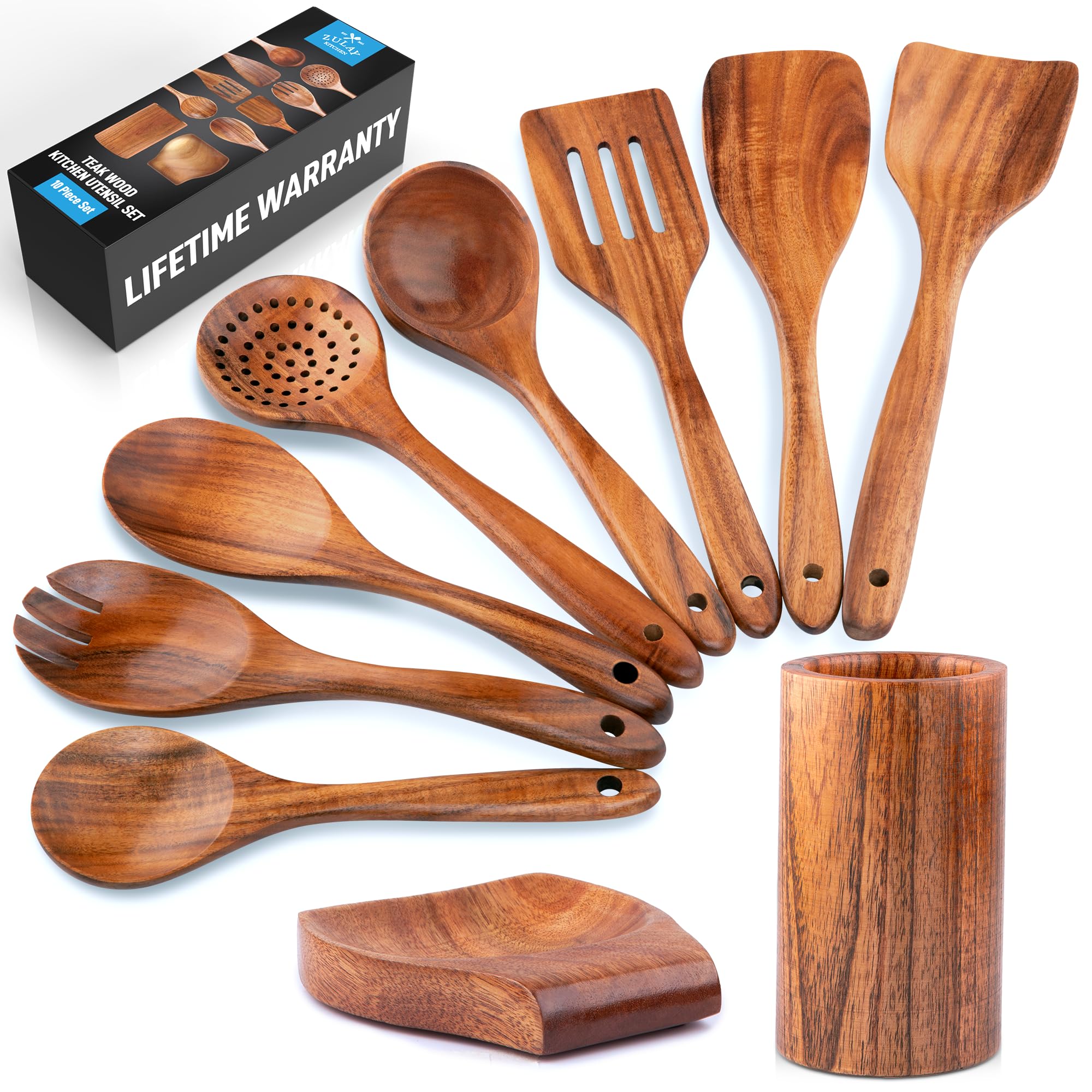 Zulay Kitchen teak salad spoon with smooth finish for easy tossing