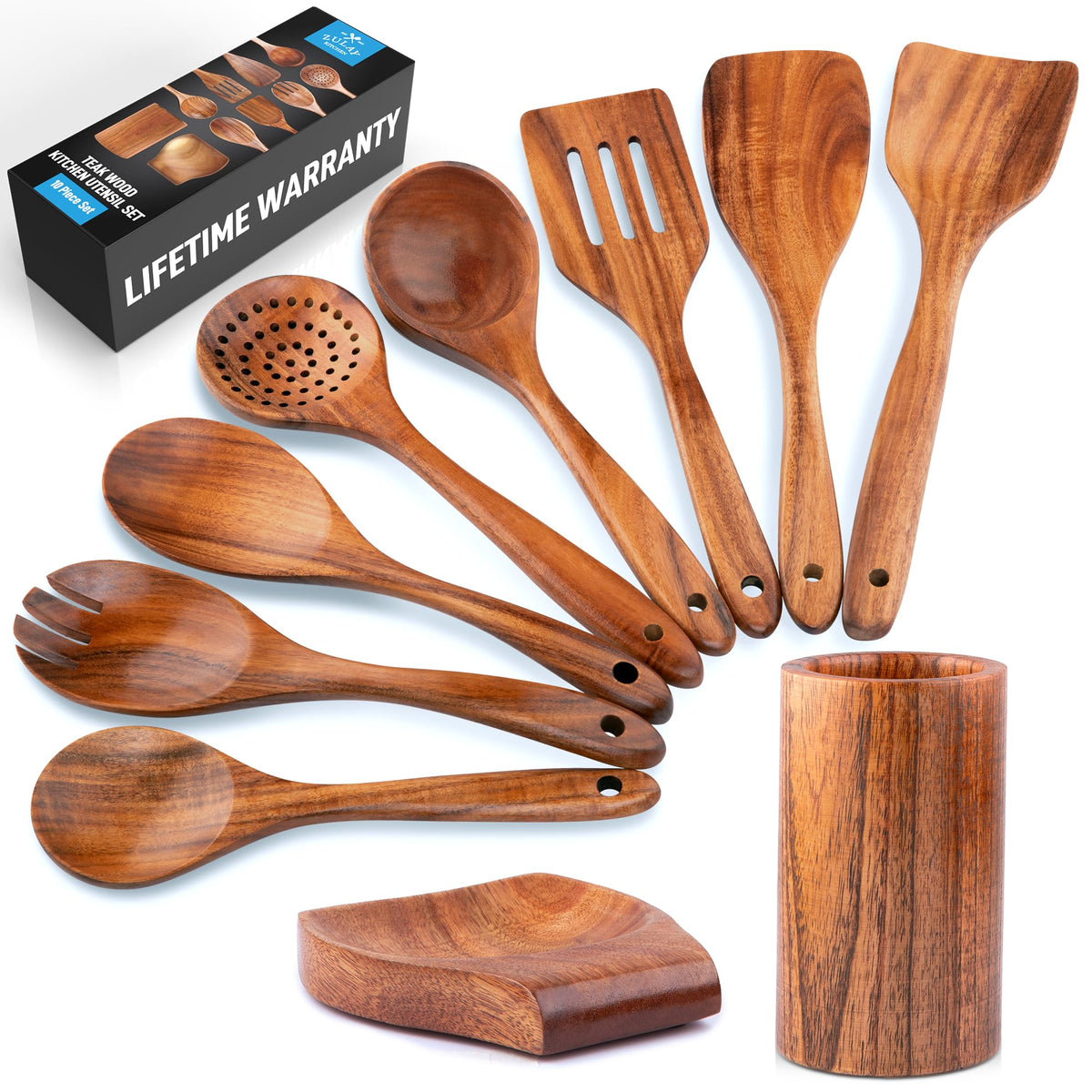 Zulay Kitchen teak salad spoon with smooth finish for easy tossing
