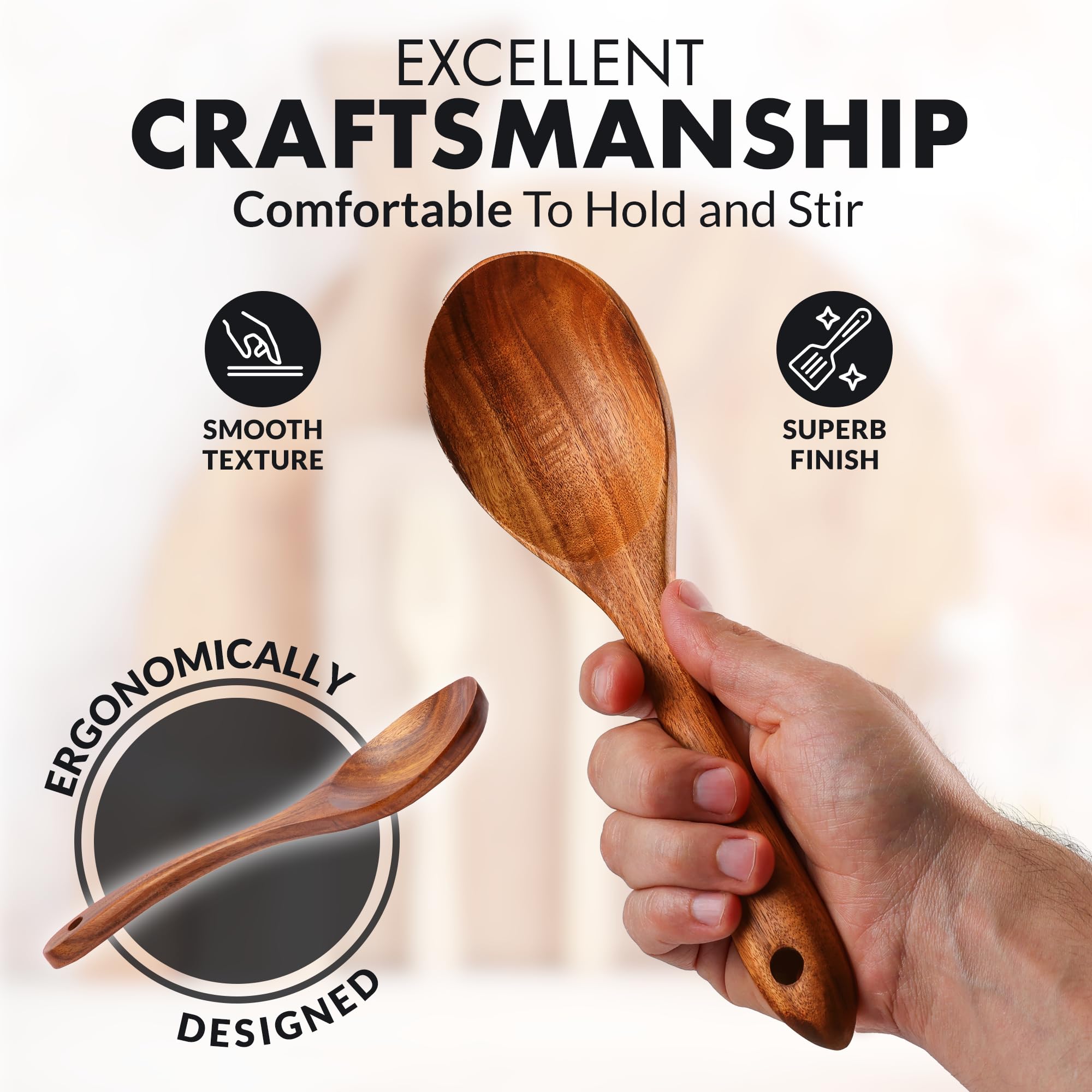 Zulay Kitchen teak skimmer ideal for straining soups and sauces