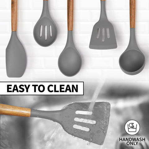 Zulay Kitchen 5-piece utensil set display in modern gray finish