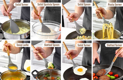 Acacia wood handles offer ergonomic grip for comfortable cooking.