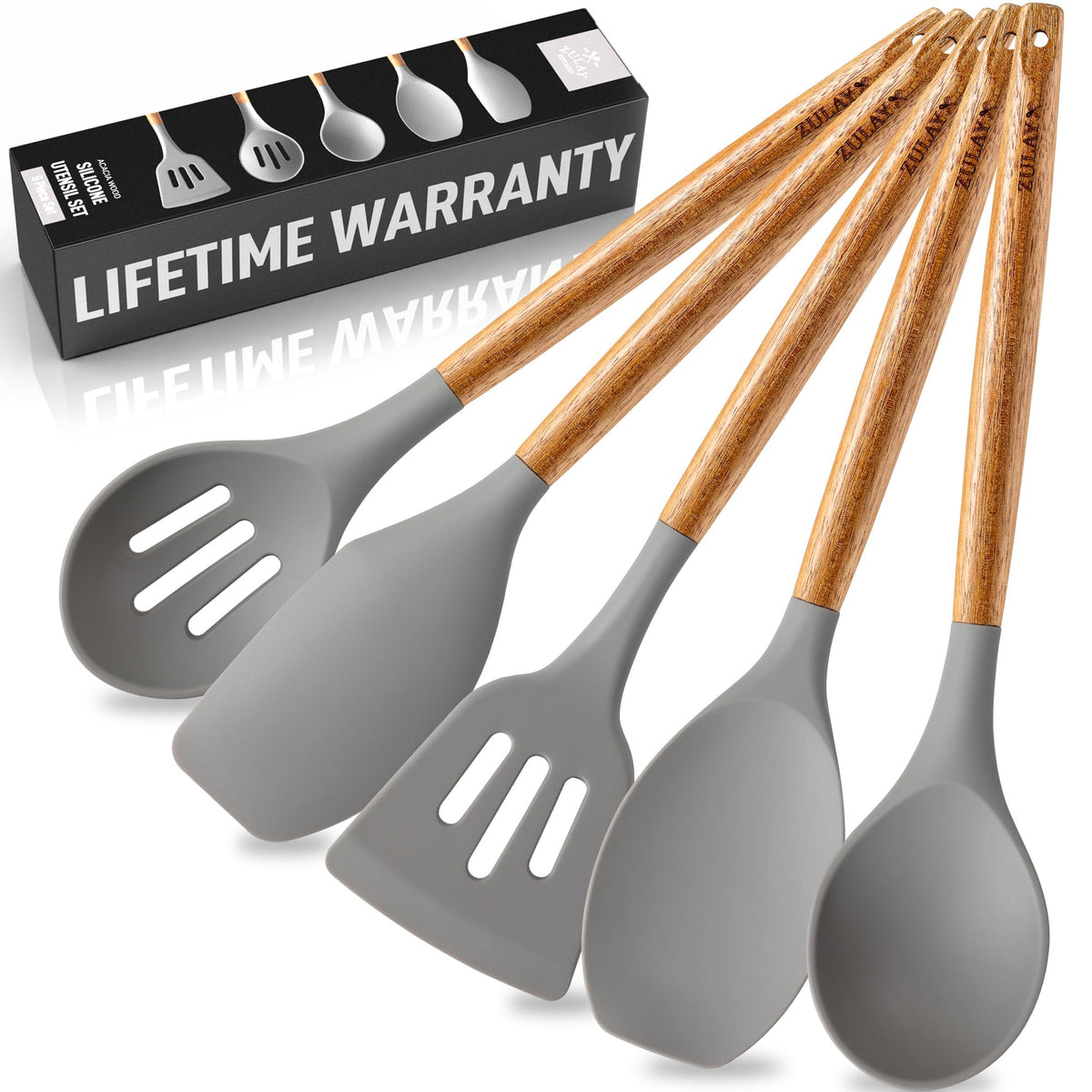 Zulay Kitchen silicone ladle close-up, non-stick friendly and heat resistant for sauces