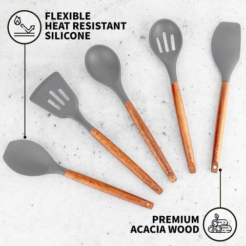 Zulay Kitchen silicone slotted spoon for draining without scratching pans