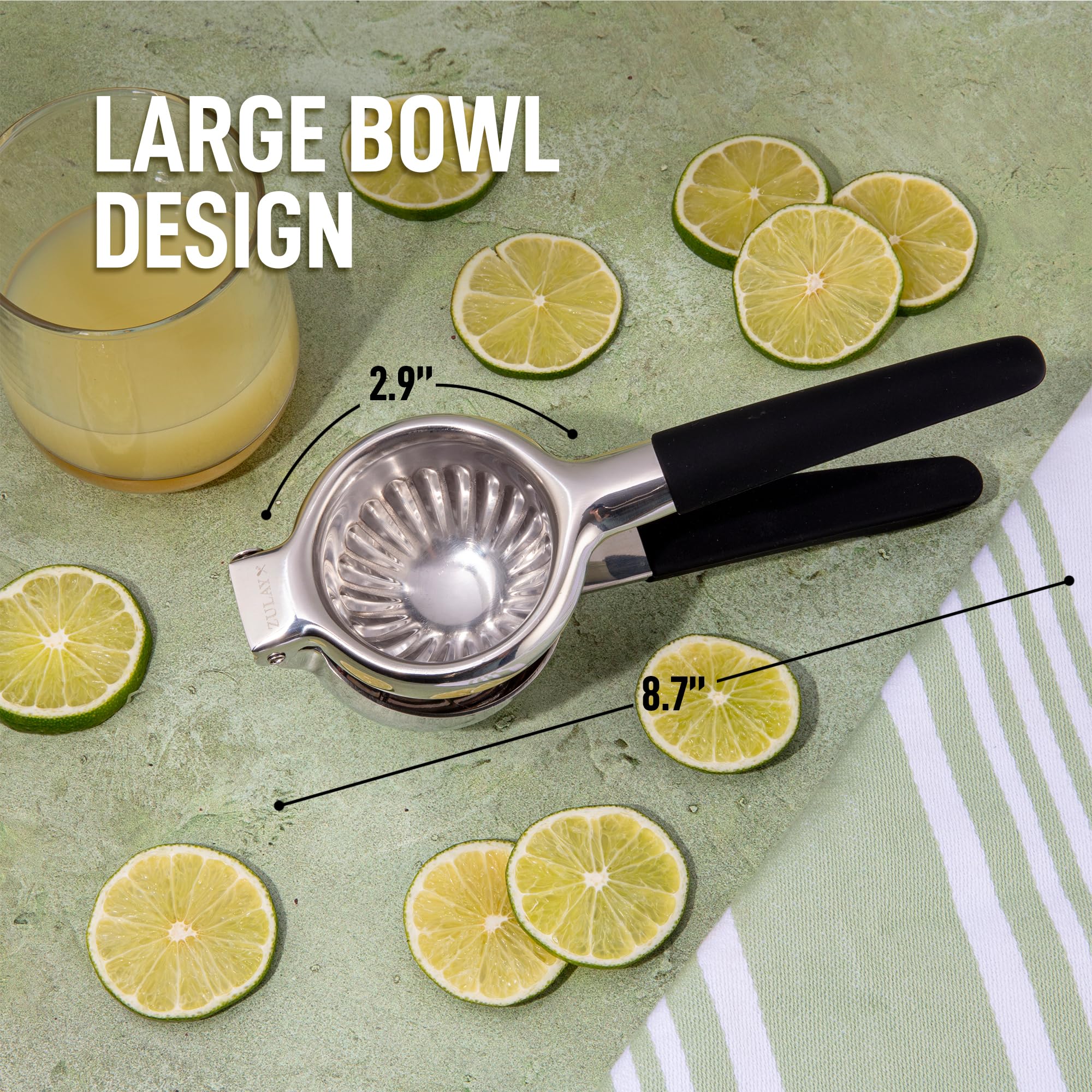 Close-up of Zulay lemon squeezer blue handle for comfortable squeezing