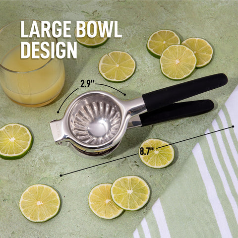 Close-up of Zulay lemon squeezer blue handle for comfortable squeezing